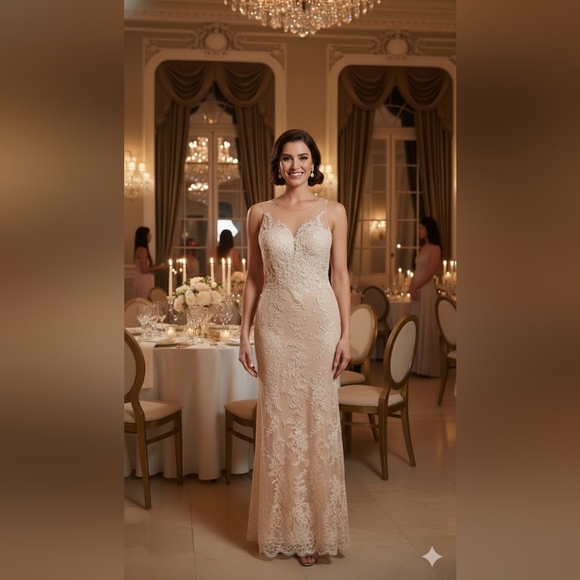 Nina Canacci Dresses & Skirts - NWT Vintage Size 16 Nina Canacci Nude Floral Lace Sheath Gown